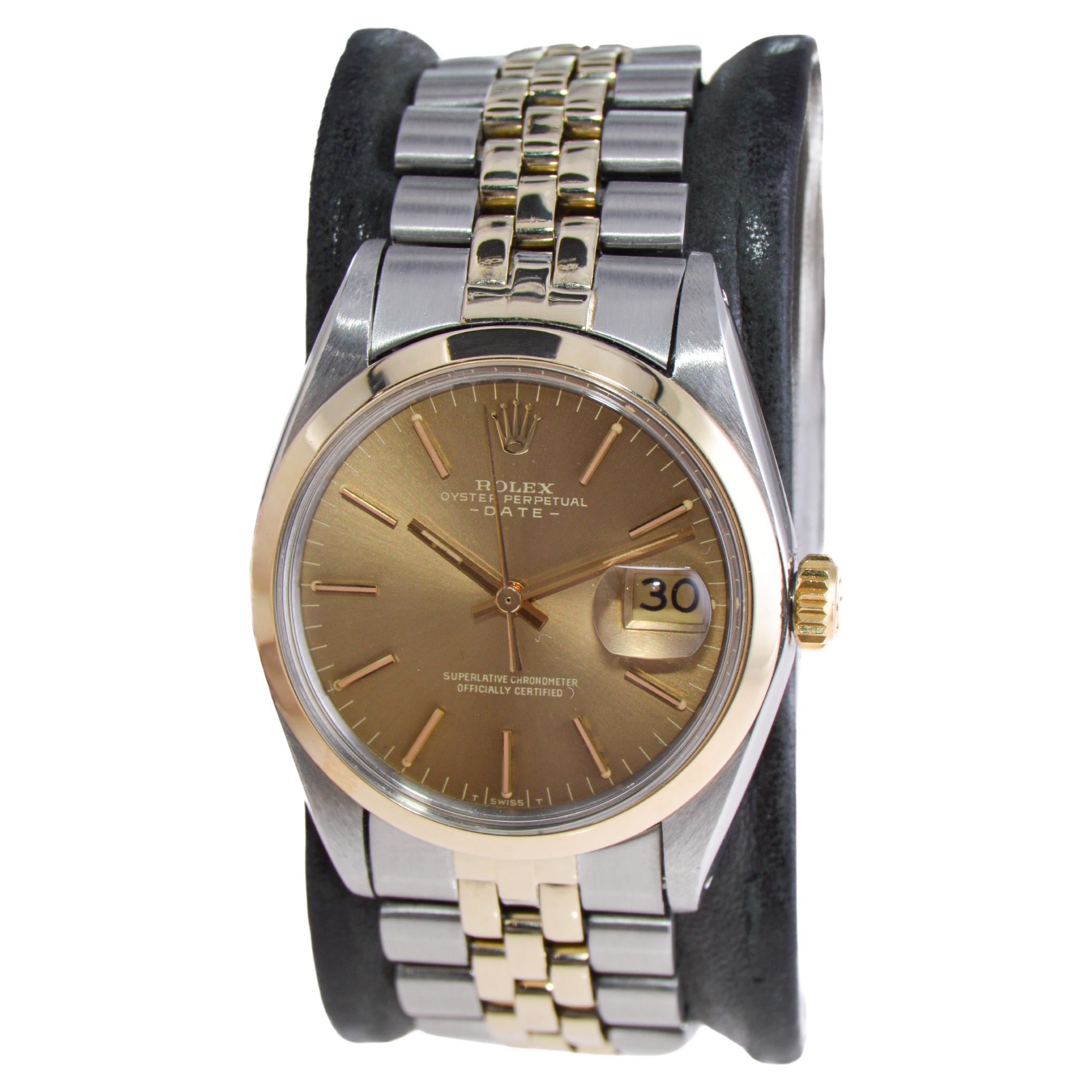 Rolex Two Tone Oyster Perpetual Date With Rare Original Bracelet  circa, 1969 In Excellent Condition In Long Beach, CA