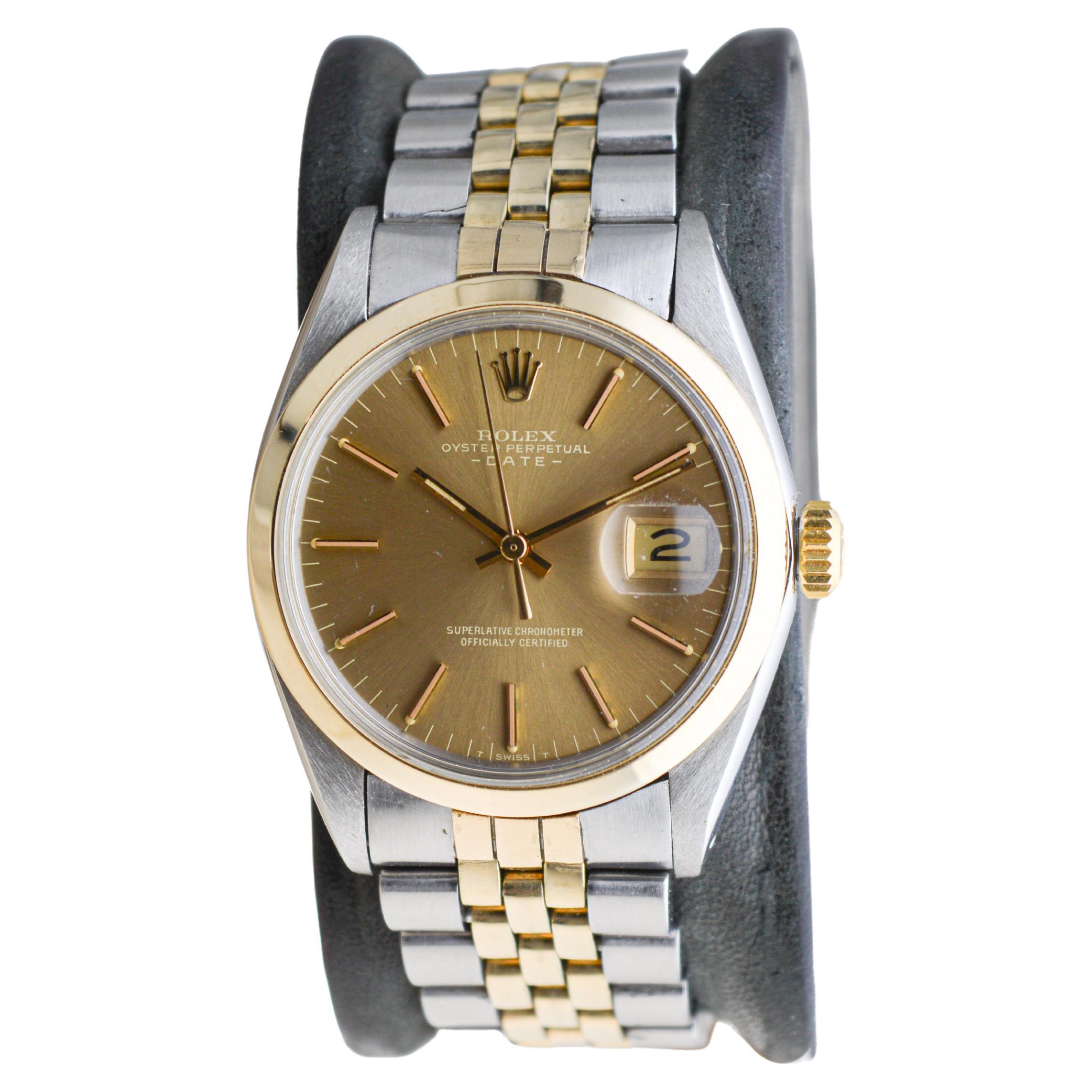 Rolex Two Tone Oyster Perpetual Date With Rare Original Bracelet  circa, 1969 For Sale 1