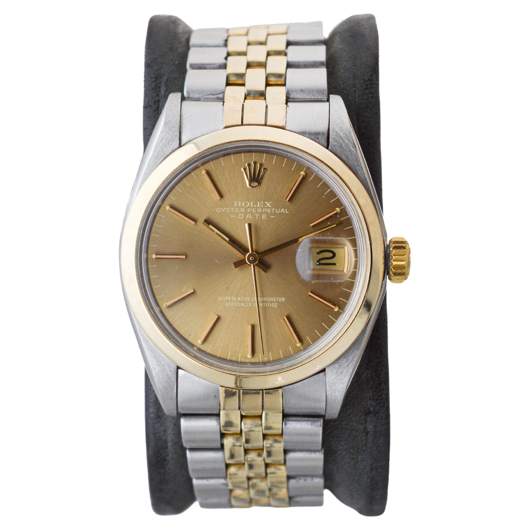 Rolex Two Tone Oyster Perpetual Date With Rare Original Bracelet  circa, 1969 For Sale