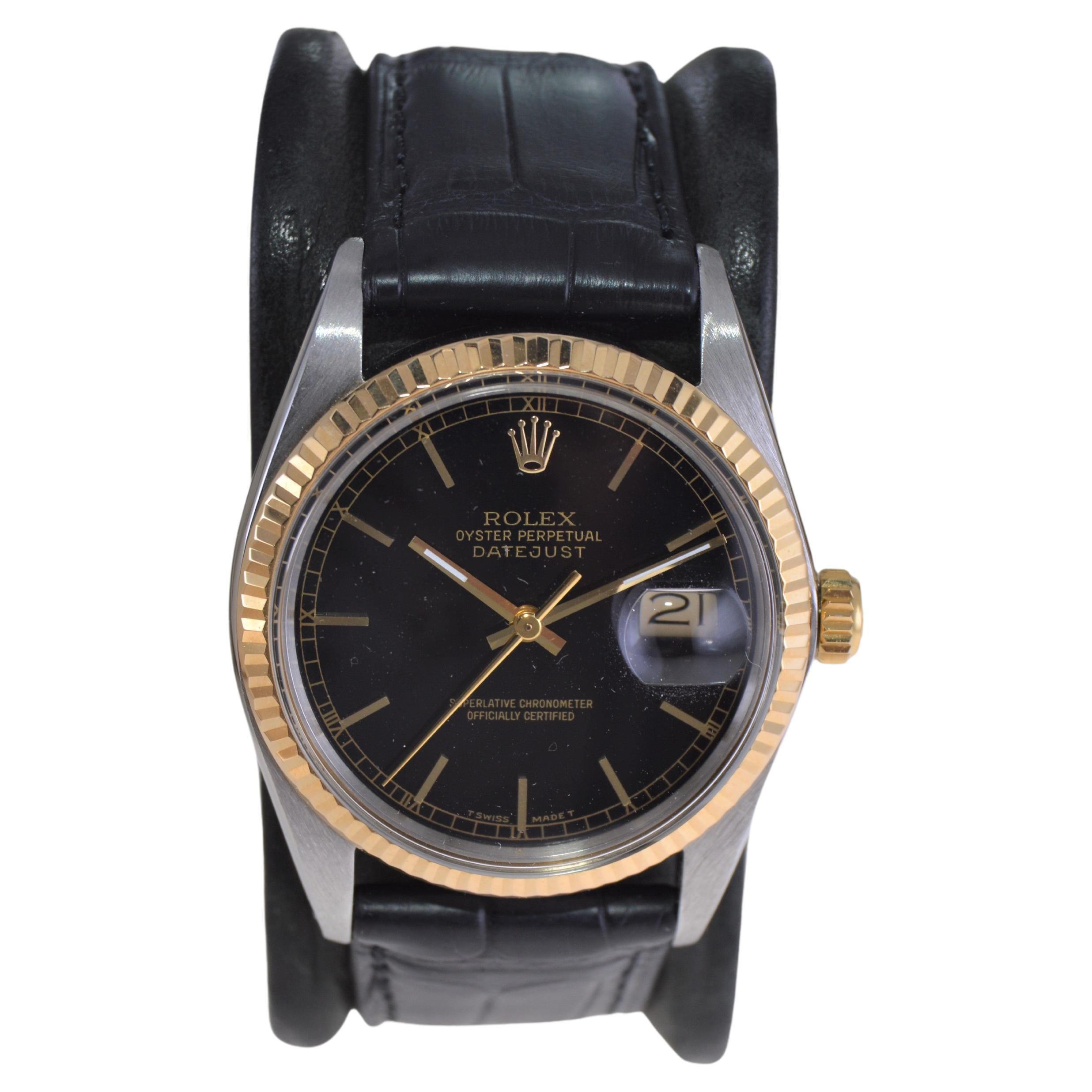 Rolex Oyster Perpetual Datejust bicolore con quadrante nero originale e raro 1987