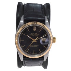 Rolex Two Tone Oyster Perpetual Datejust with Original Rare Black Dial 1980's