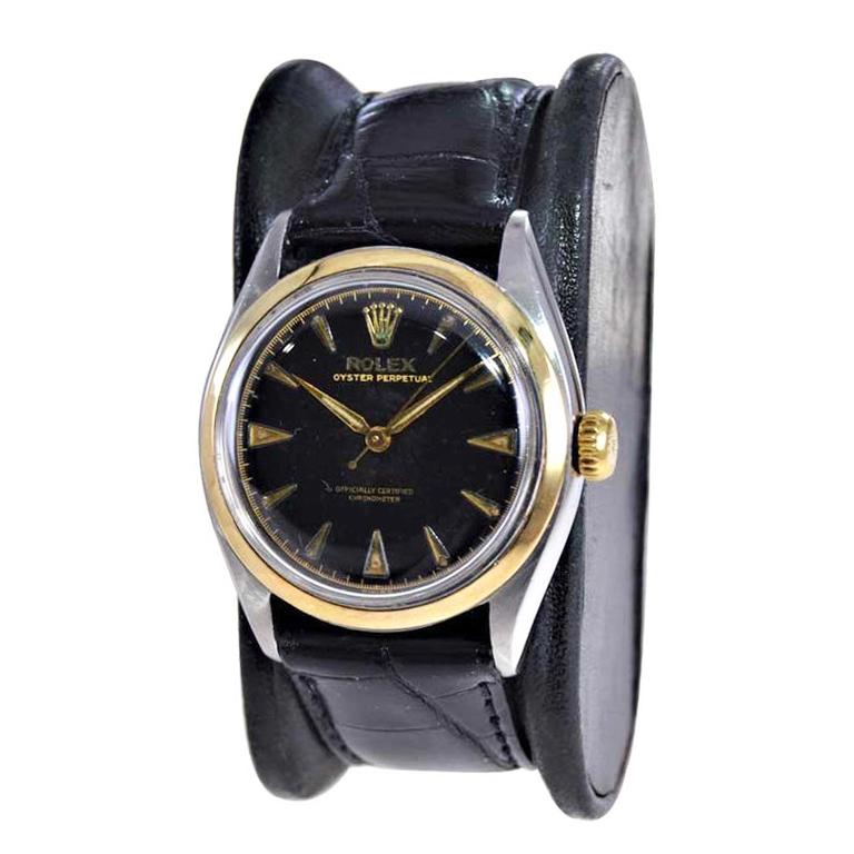 Rolex Montre Oyster Perpetual bicolore avec cadran d'origine de 1951 Unisexe en vente