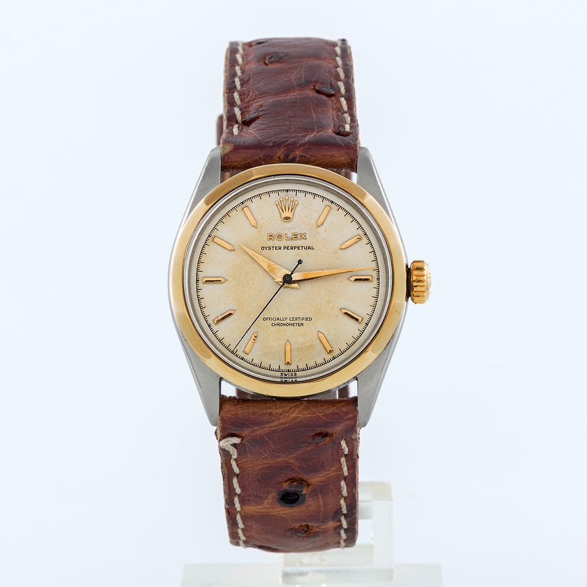 Rolex Zwei Ton Oyster Semi Bubbleback Super Patina Zifferblatt Referenz 6286 (Zeitgenössisch) im Angebot