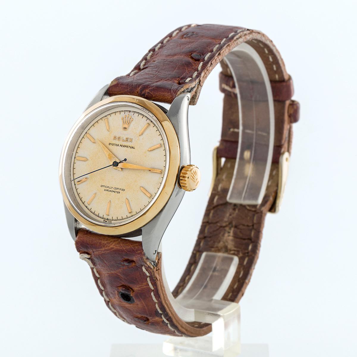 Rolex Zwei Ton Oyster Semi Bubbleback Super Patina Zifferblatt Referenz 6286 im Zustand „Gut“ im Angebot in MADRID, ES