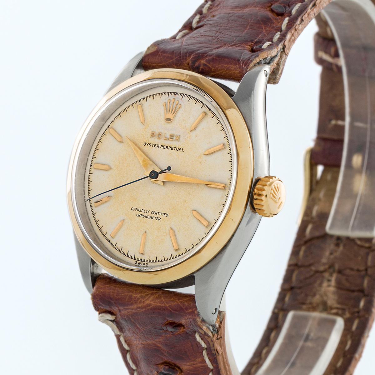 Rolex Zwei Ton Oyster Semi Bubbleback Super Patina Zifferblatt Referenz 6286 Herren im Angebot