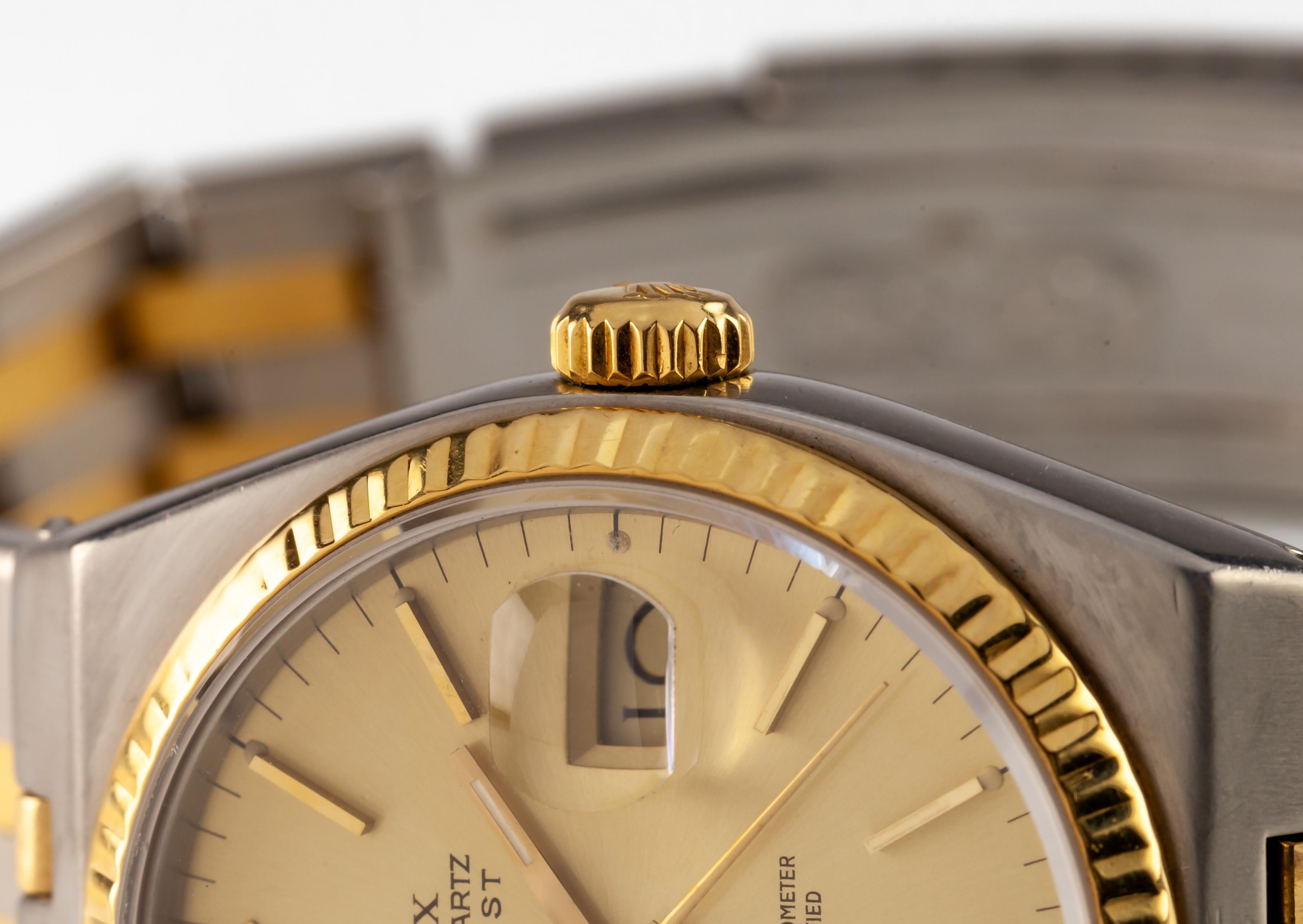 Rolex Two Tone Oysterquartz Men's Watch w/ Gold Dial 17013 1986 FULL LINKS Bon état - En vente à Sherman Oaks, CA