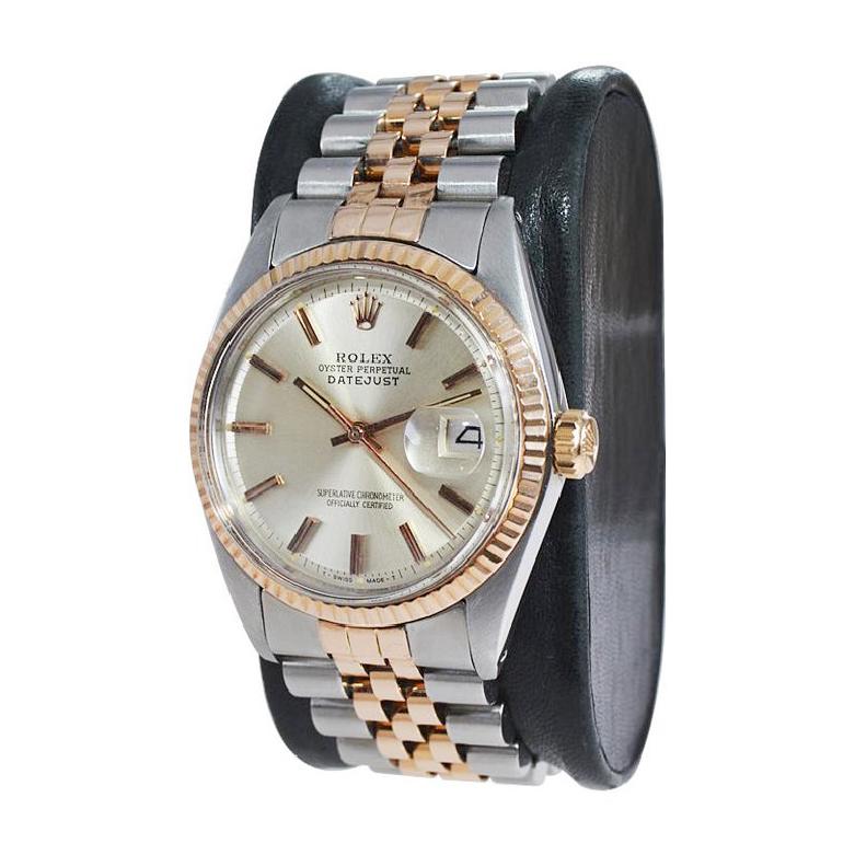 Modernist Rolex Two Tone Rose and Steel Datejust with an Original Dial circa, Mid 1970's For Sale