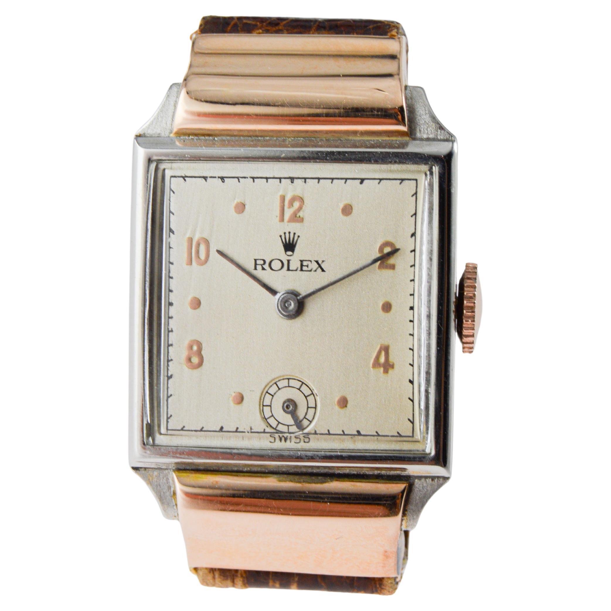 Reloj de vestir Rolex de dos tonos de oro rosa y acero inoxidable, circa años 30 en venta 6