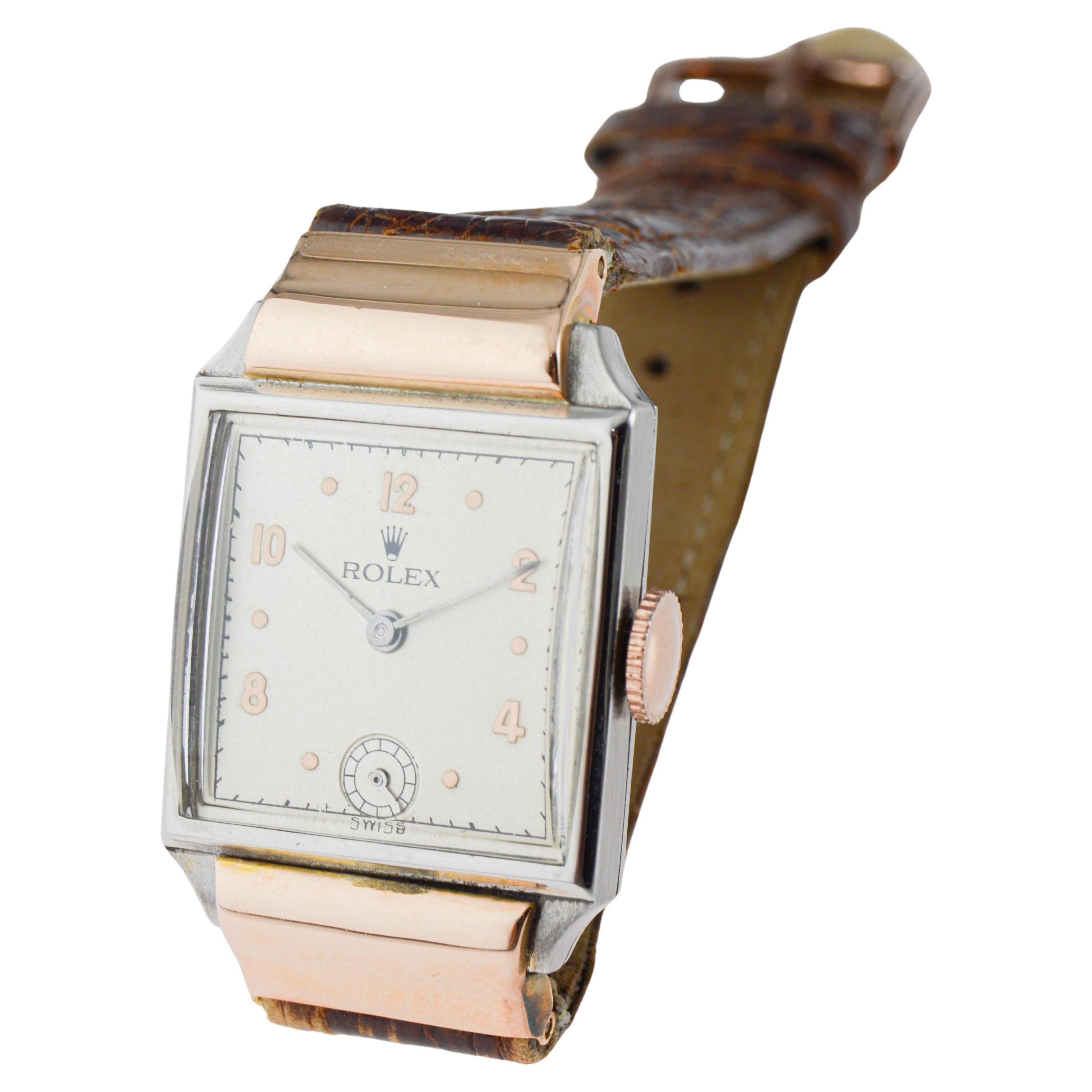 Reloj de vestir Rolex de dos tonos de oro rosa y acero inoxidable, circa años 30 en venta 8