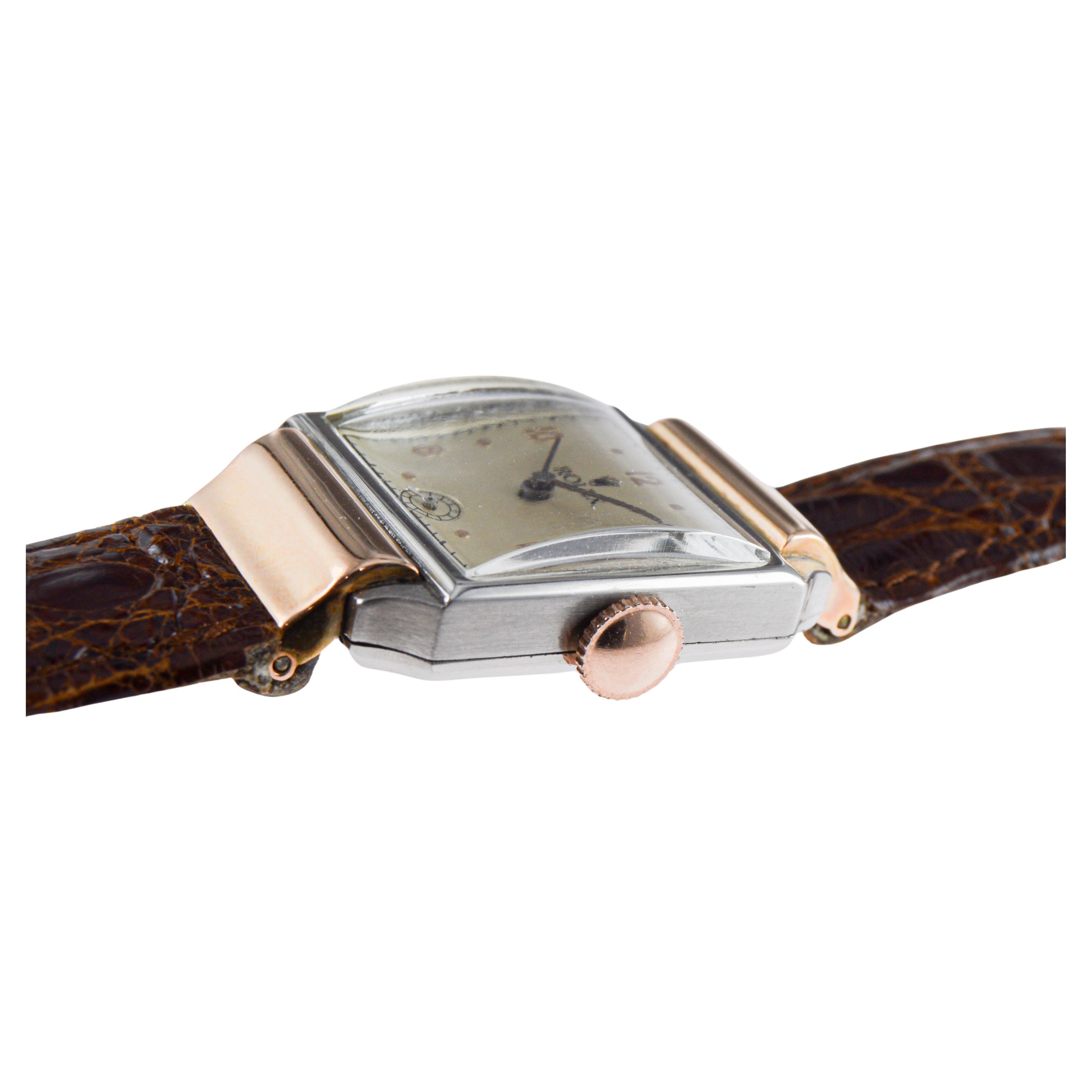 Reloj de vestir Rolex de dos tonos de oro rosa y acero inoxidable, circa años 30 en venta 9