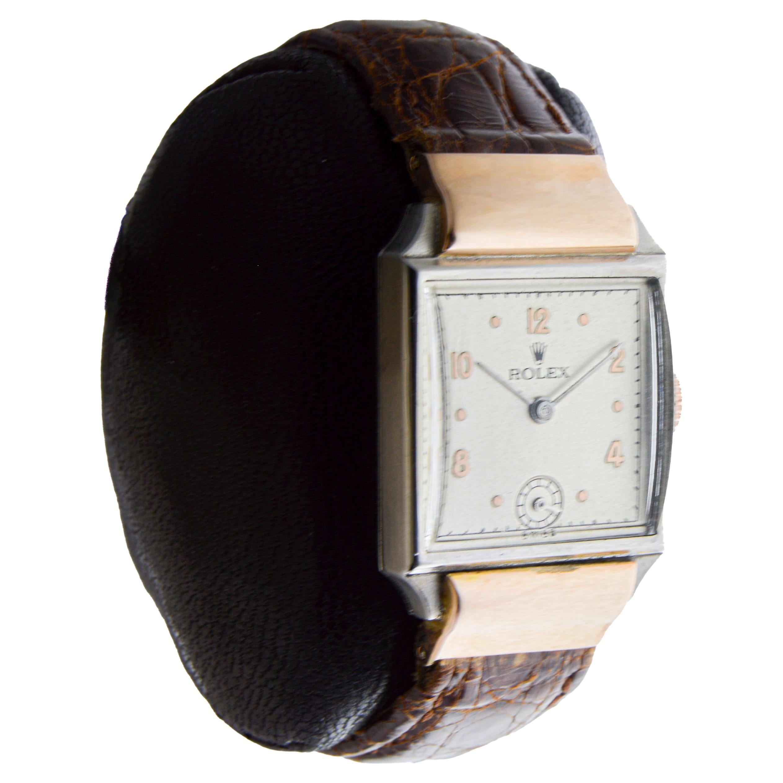 Reloj de vestir Rolex de dos tonos de oro rosa y acero inoxidable, circa años 30 Art Decó en venta