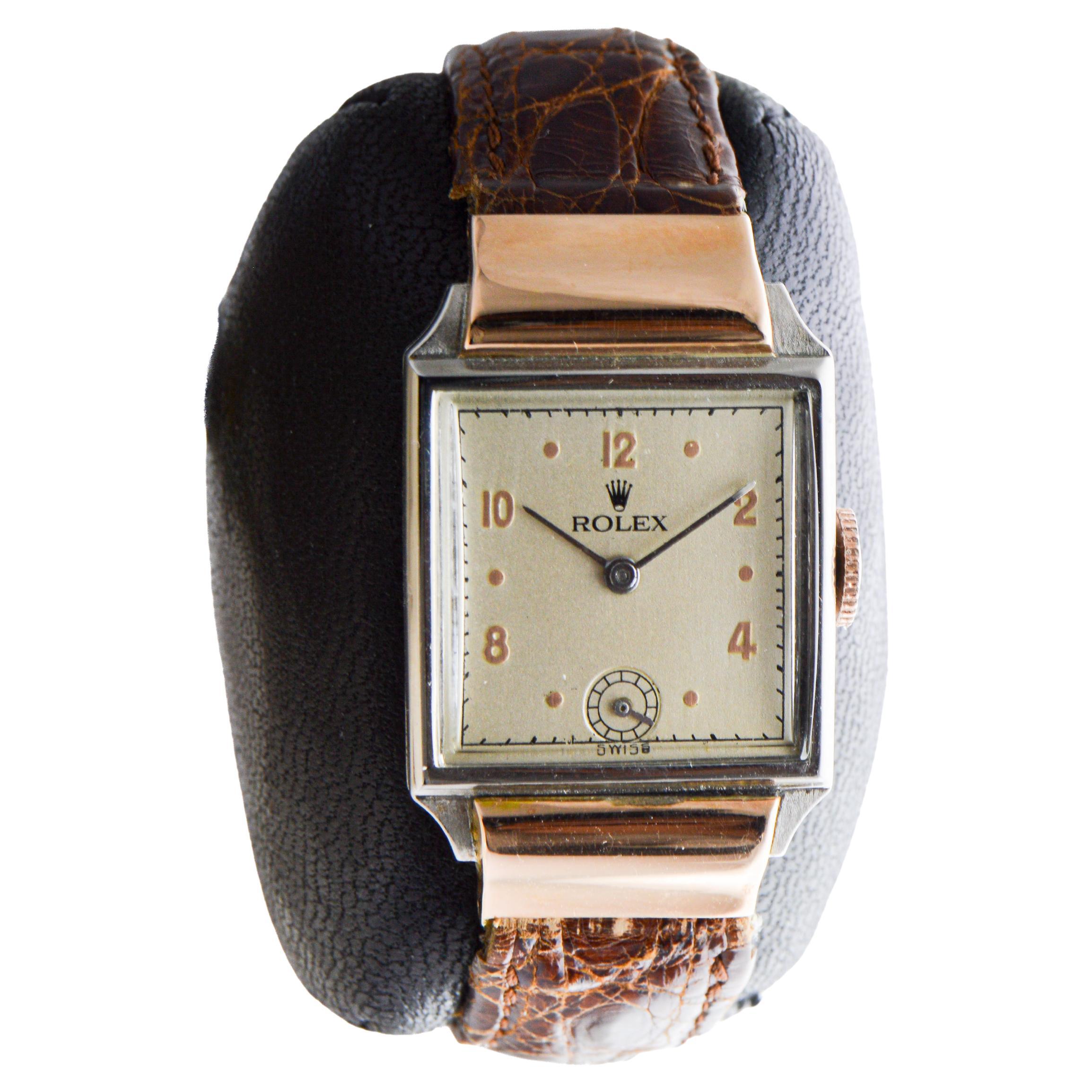 Reloj de vestir Rolex de dos tonos de oro rosa y acero inoxidable, circa años 30 en Excelente estado para la venta en Long Beach, CA