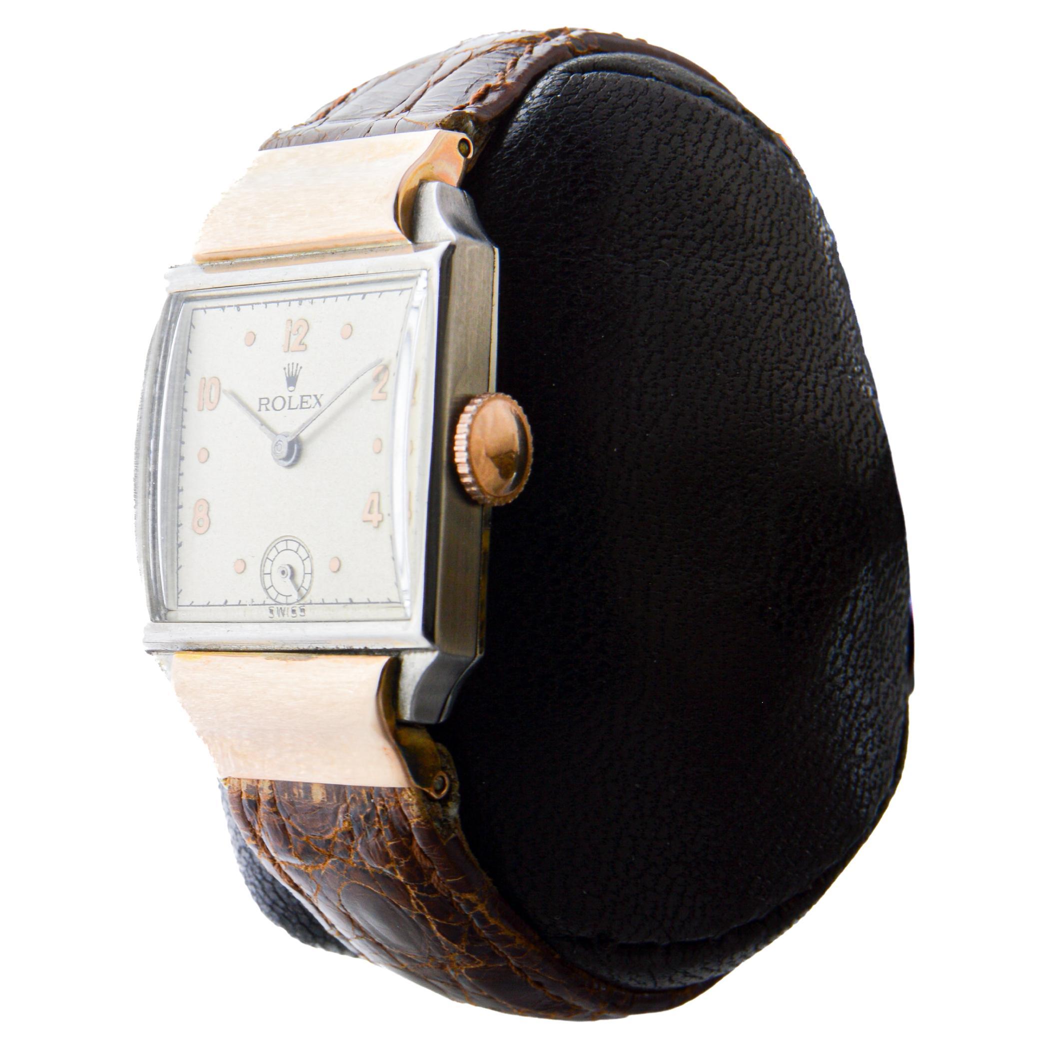 Reloj de vestir Rolex de dos tonos de oro rosa y acero inoxidable, circa años 30 en venta 2