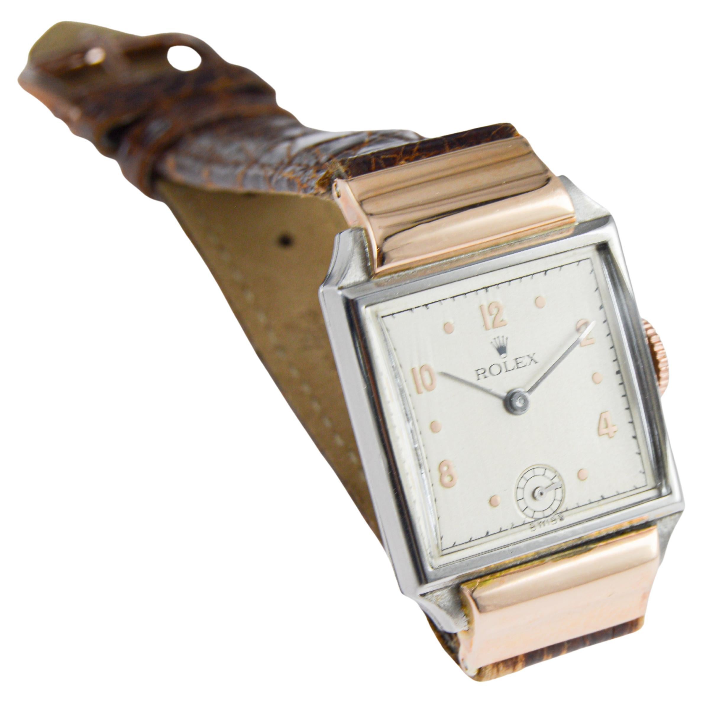 Reloj de vestir Rolex de dos tonos de oro rosa y acero inoxidable, circa años 30 en venta 4