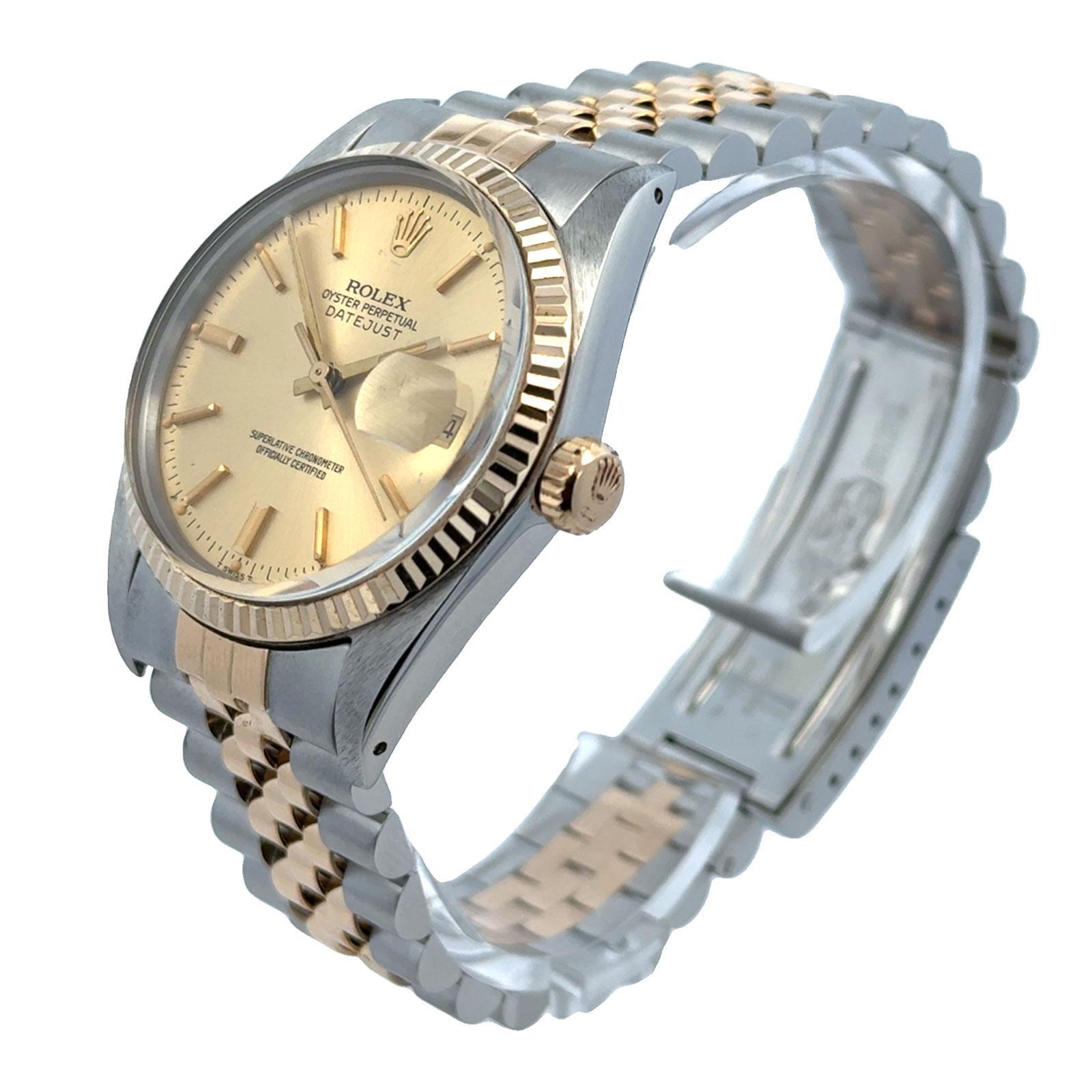 Rolex Zweifarbiger Edelstahl 18KYG aus Edelstahl  36 mm Datejust 16013 ca. 1980er Jahre (Moderne)