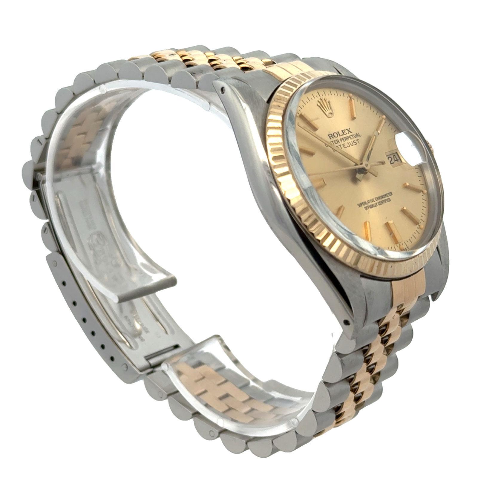 Rolex Zweifarbiger Edelstahl 18KYG aus Edelstahl  36 mm Datejust 16013 ca. 1980er Jahre im Zustand „Neu“ in Boca Raton, FL
