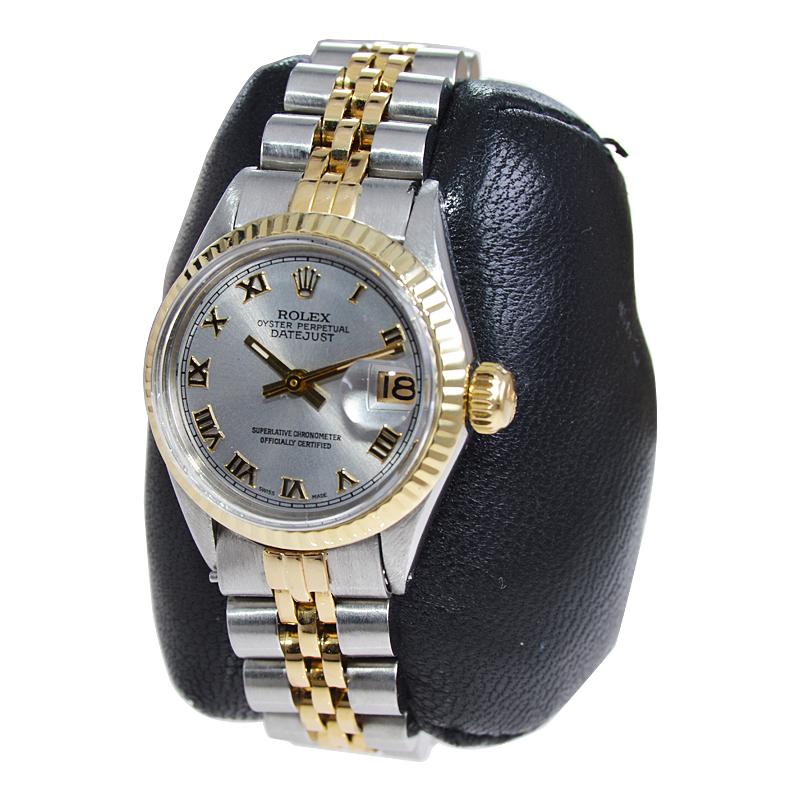 FACTORY / HOUSE: Rolex Watch Company
STYLE / REFERENCE: Datejust / 6519
METAL / MATERIAL: Steel & 14Kt. Gold
CIRCA / YEAR: 1969
DIMENSIONS / SIZE: 31mm X 25mm 
MOVEMENT / CALIBER: Perpetual (Automatic) Winding / 26 Jewels / Cal.1161
DIAL / HANDS: