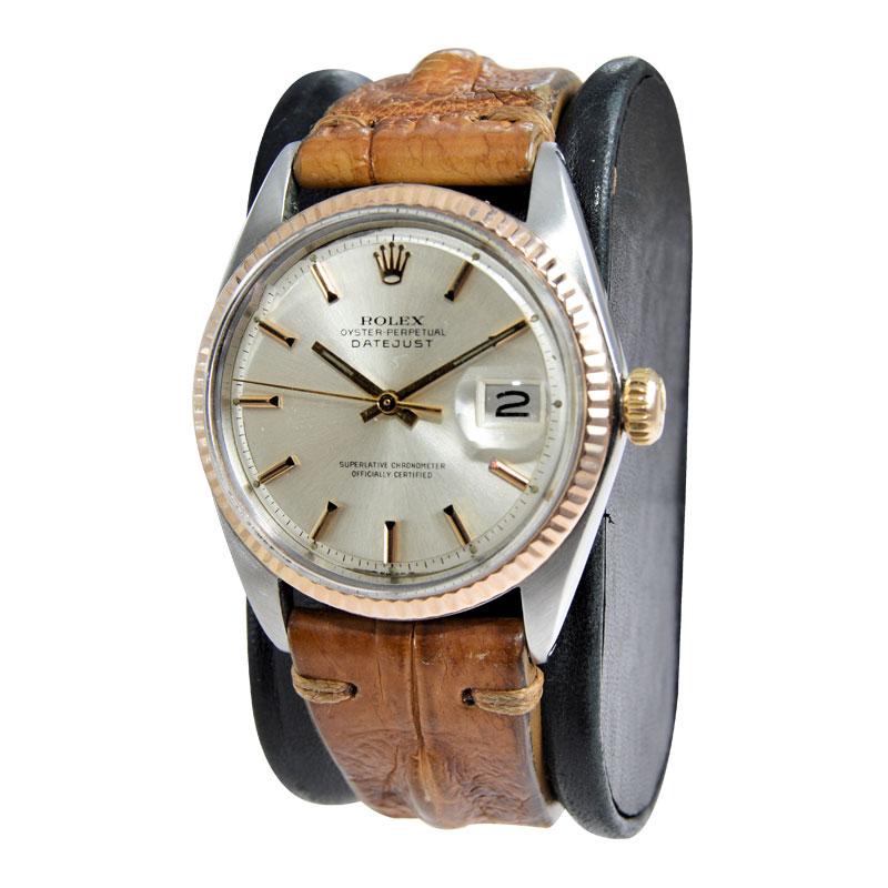FACTORY / HOUSE: Rolex Watch Company
STYLE / REFERENCE: Datejust / Reference 1601
METAL / MATERIAL: Two Tone Steel and Rose Gold
CIRCA / YEAR: 1970's
DIMENSIONS / SIZE: Length 44mm X Diameter 38mm
MOVEMENT / CALIBER: Perpetual Winding / 26 Jewels /