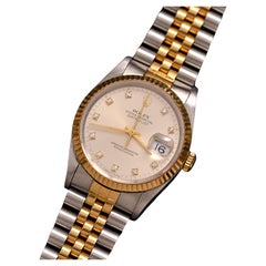 Rolex Two-Tones Datejust Silver Dial with Diamond Indexes w/ paper Ref. 16233G