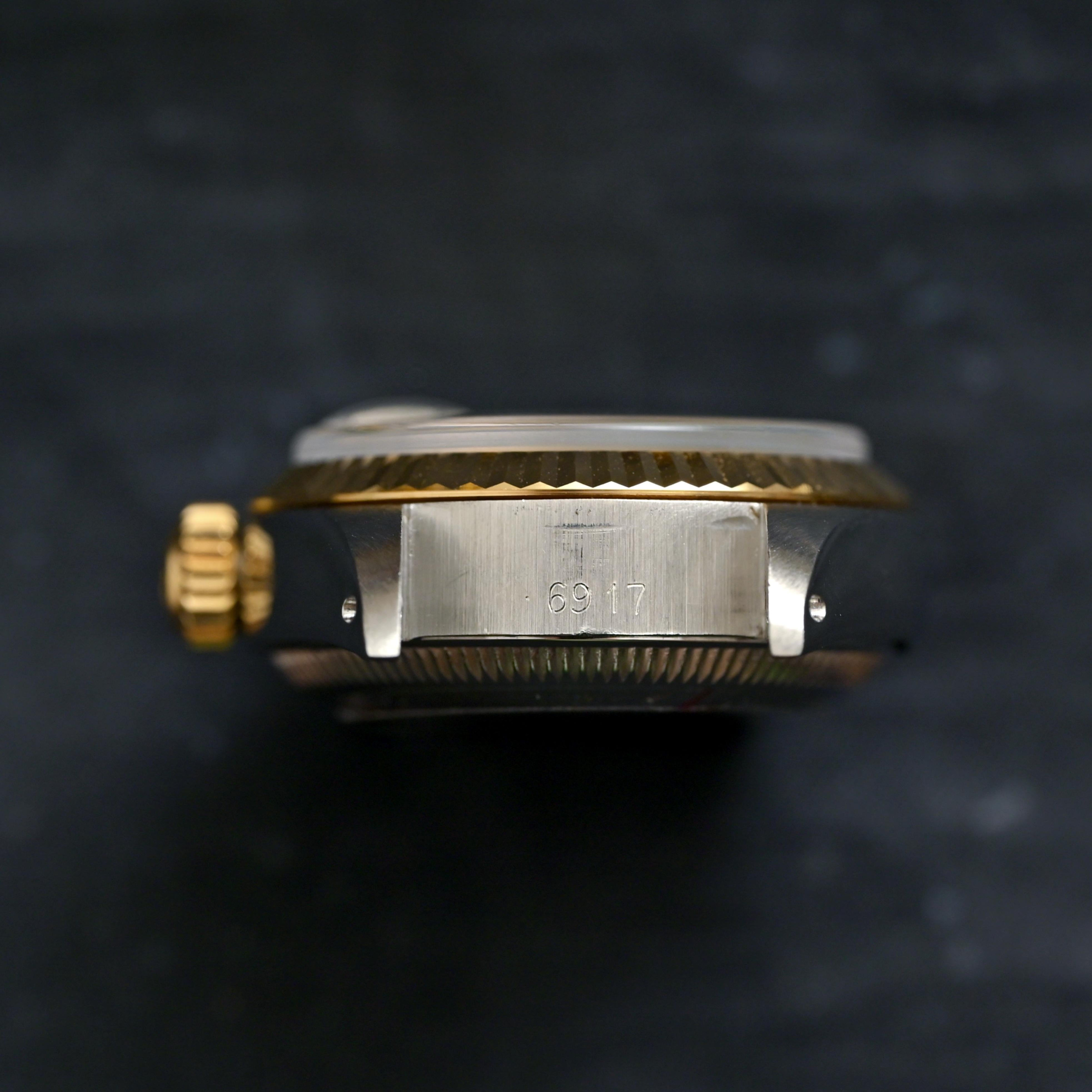 Rolex Two-Tones Lady Datejust Gold Dial Tiffany&Co. w/ Leather Strap Ref. 6917 In Good Condition For Sale In Central & Western District, HK