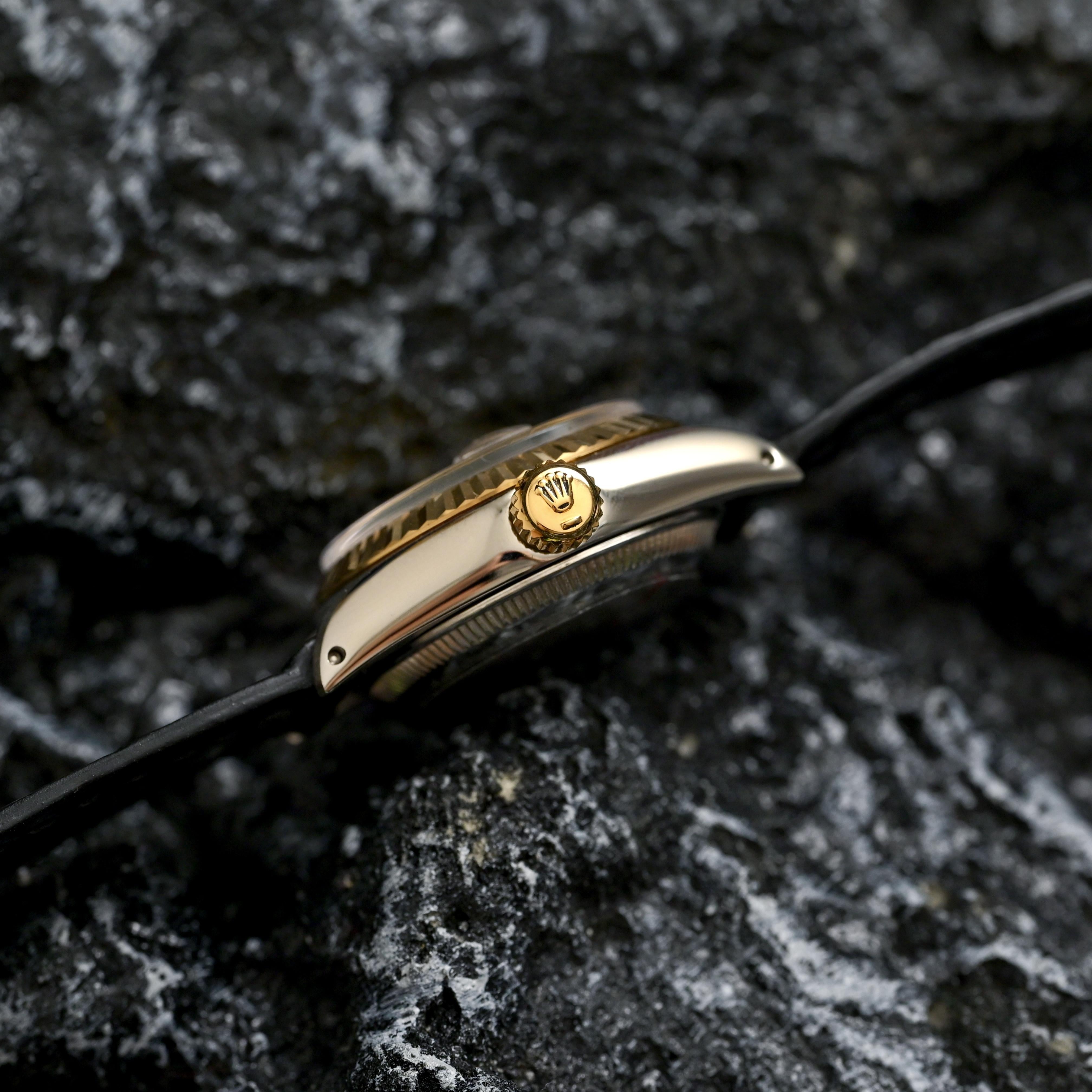 Rolex Two-Tones Lady Datejust Gold Dial Tiffany&Co. w/ Leather Strap Ref. 6917 For Sale 5