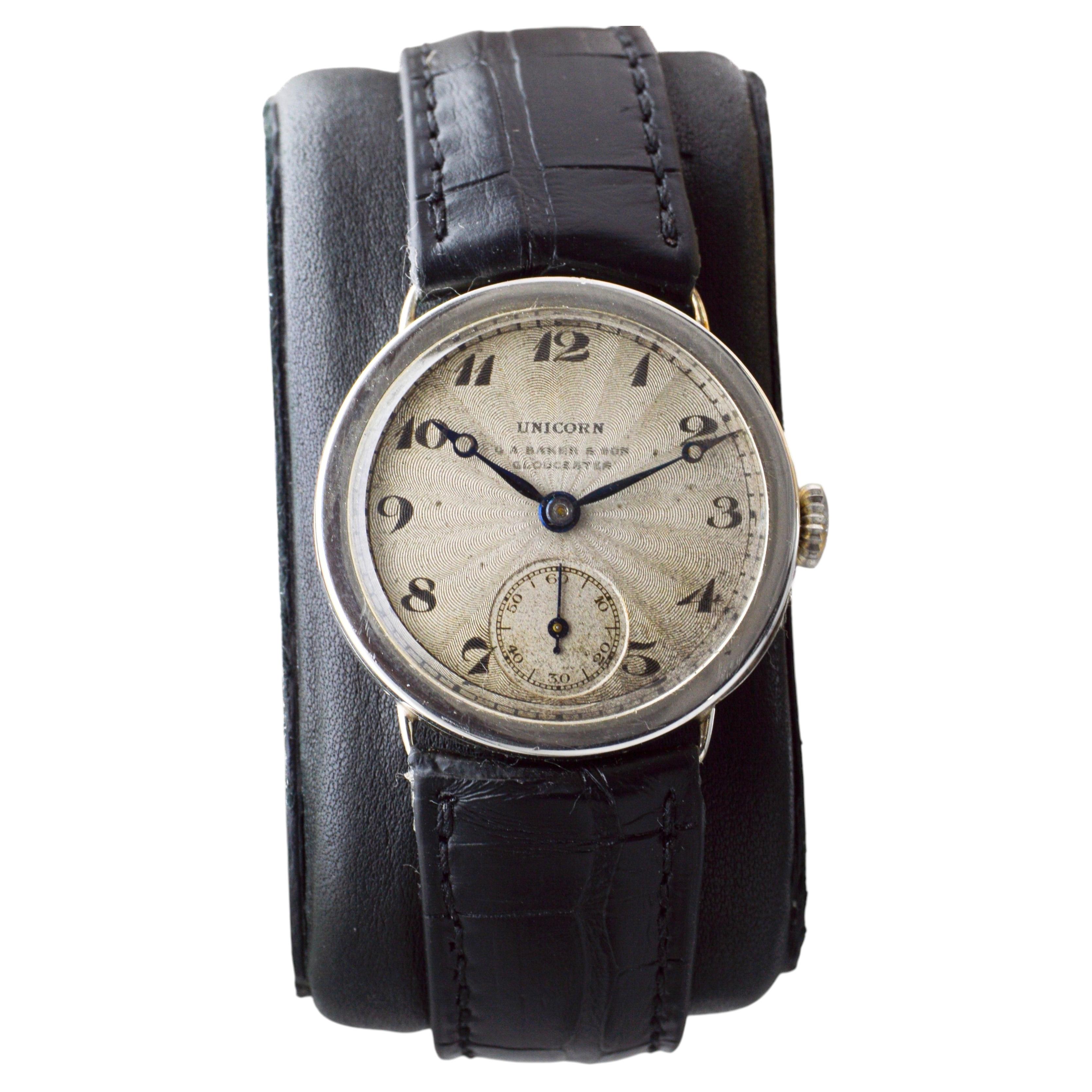 Rolex Unicorn Silver con quadrante originale Breguet a motivo guilloché, 1915 circa