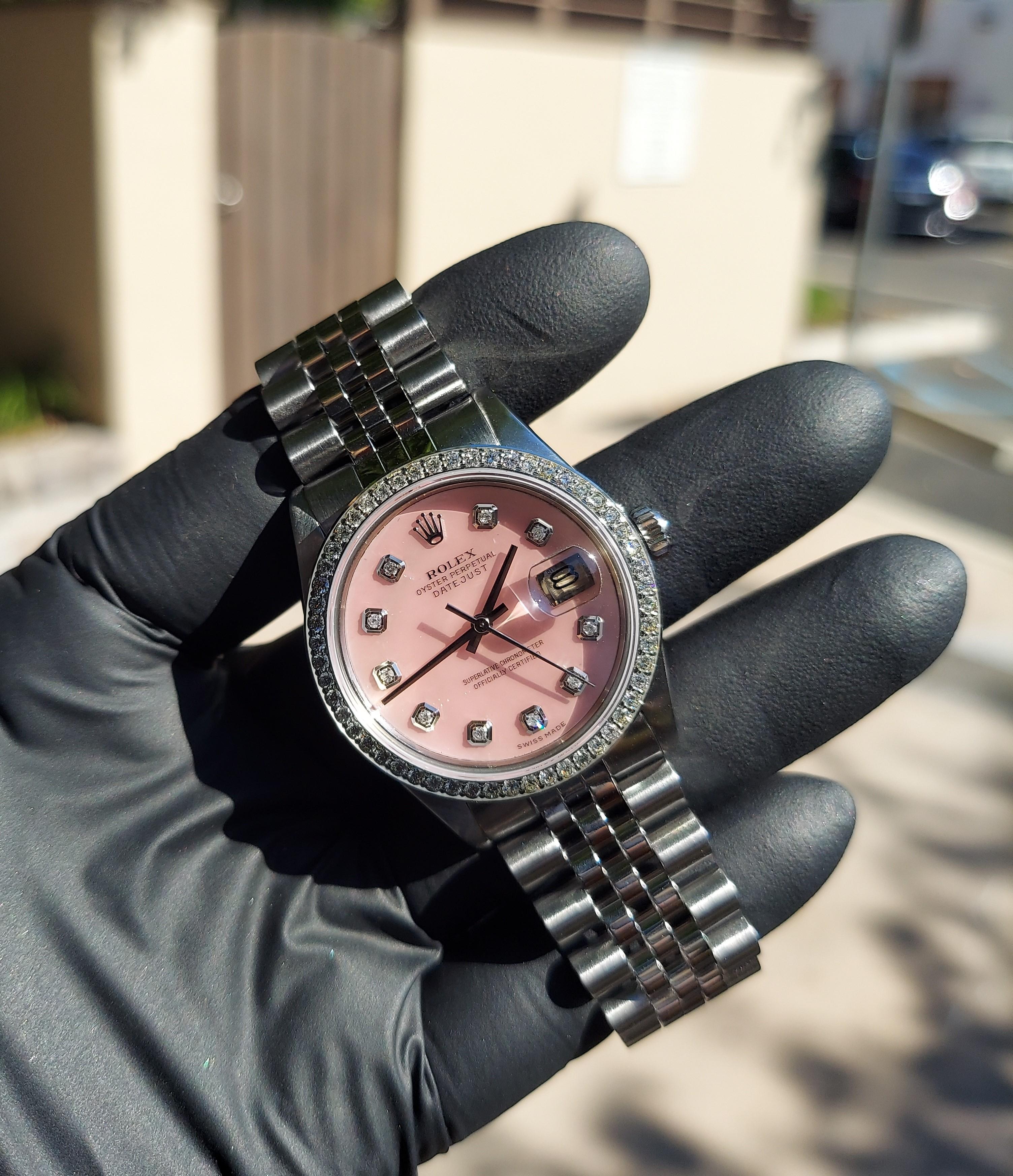 Rolex Unisex 16014 Datejust 36mm Rosa Mop Diamant-Stahlstahl-Diamant-Schirm (Moderne) im Angebot