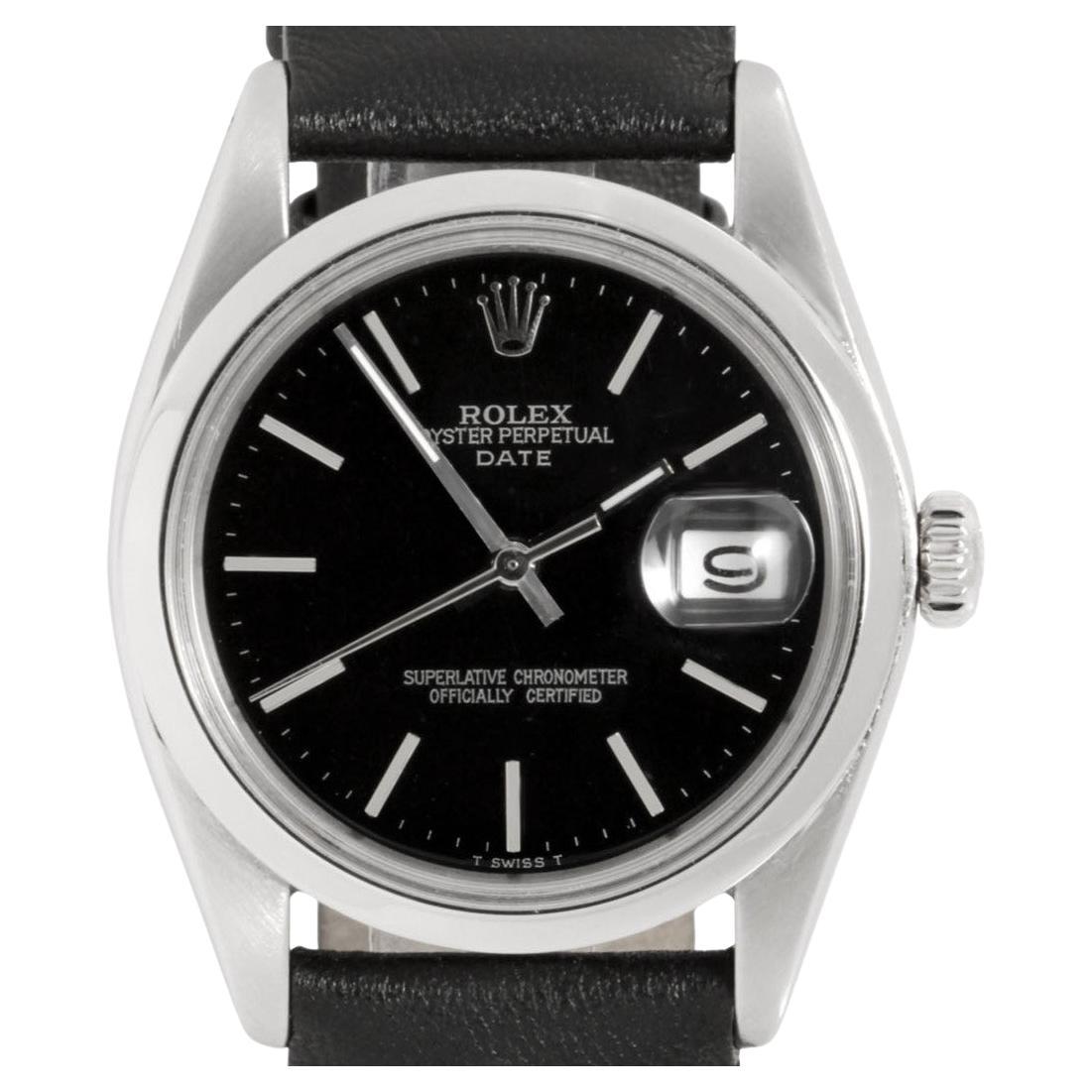 Rolex unisex 34mm 1500 Date black stick on leather strap