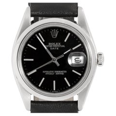 Used Rolex unisex 34mm 1500 Date black stick on leather strap