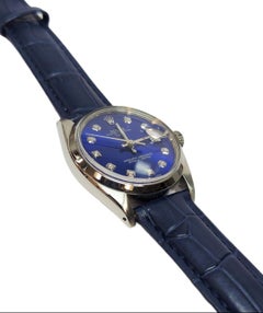 Rolex unisex 34mm Date steel 1500 Blue Diamond on leather