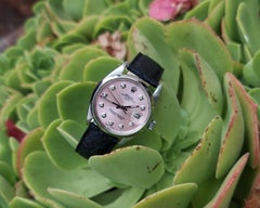 Rolex Ladies 34mm Date 1500 Pink Diamond on Black leather