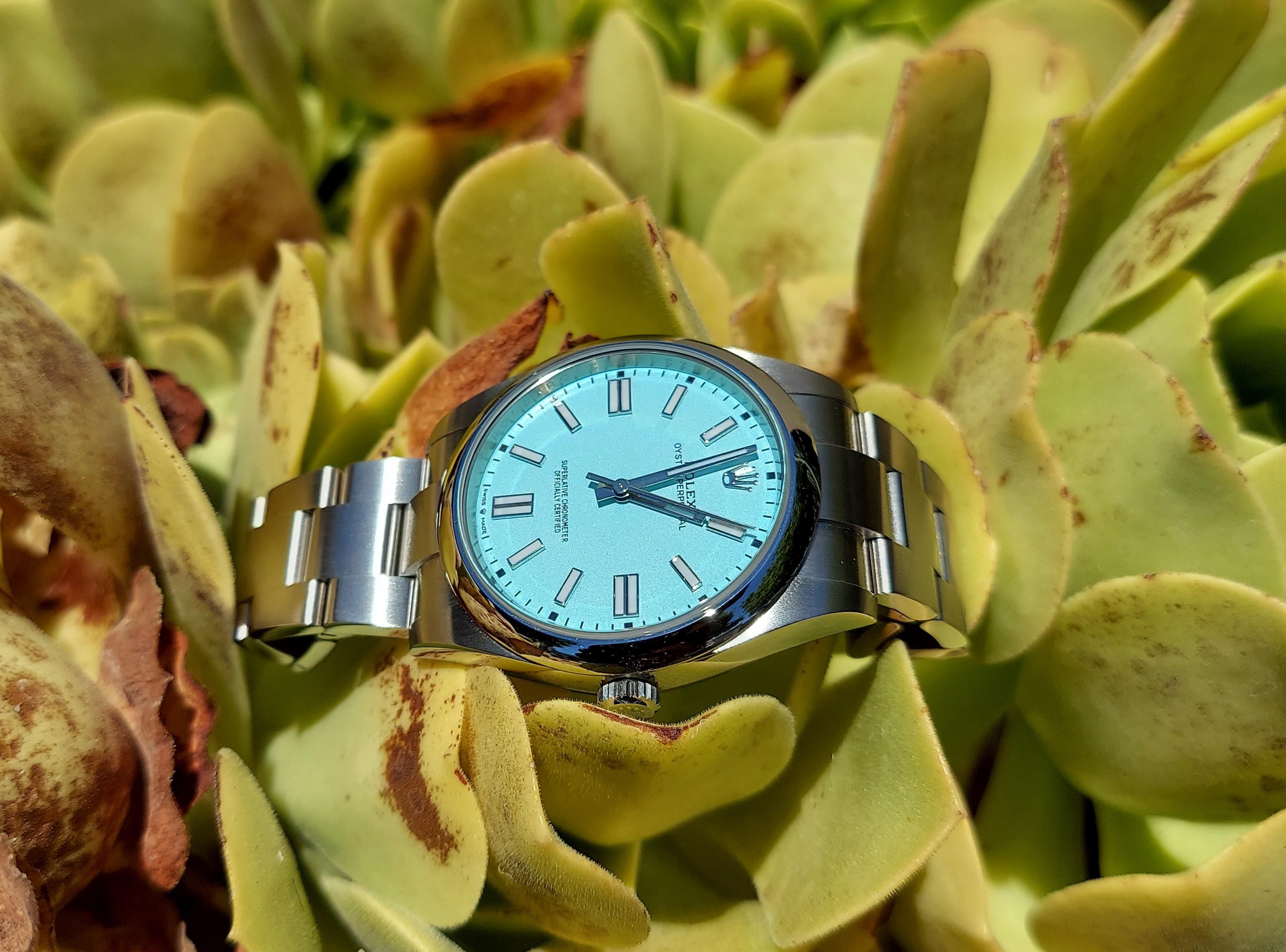 Brand - Rolex
Model - 124300
Gender - Unisex
Metals - Stainless steel 
Style - Oyster Perpetual
Case size - 41mm
Dial - Turquoise
Band - Oyster steel
Bezel - Steel Smooth
Movement - Rolex Automatic 
Crystal - Sapphire

