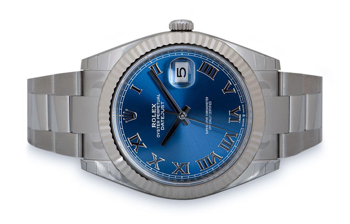 Rolex Unworn Datejust 41 Gents Stainless Steel Blue Roman Dial B&P 126334 In Excellent Condition In London, GB