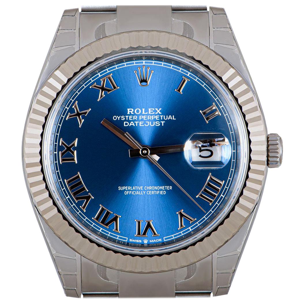 Rolex Unworn Datejust 41 Gents Stainless Steel Blue Roman Dial B&P 126334