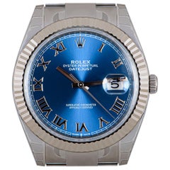 Rolex ungetragene Datejust 41 Herren Edelstahl blau römisches Zifferblatt B&P 126334