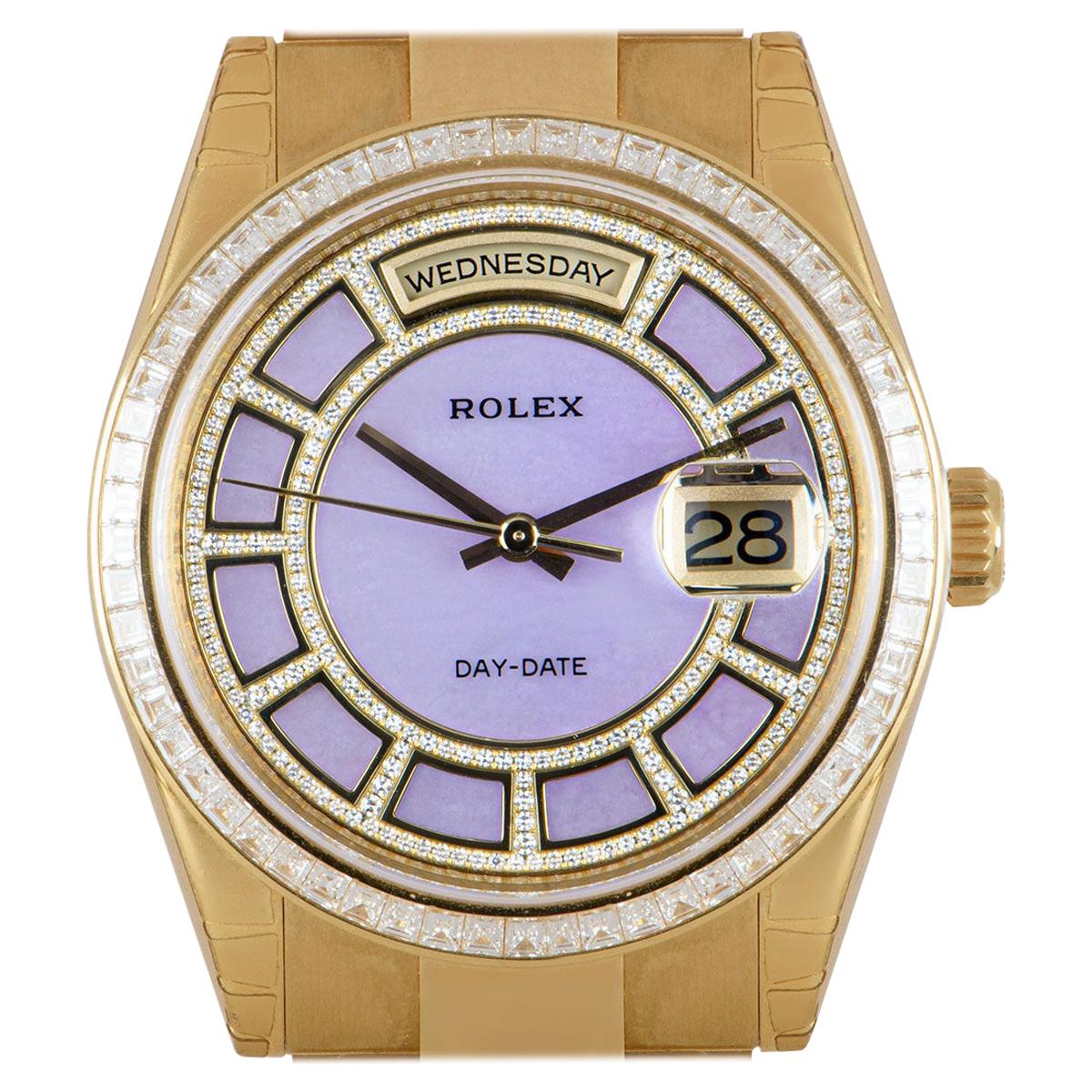 Rolex Unworn Day-Date 18 Karat Gold Pink Mother of Pearl Carousel Dial 118398BR