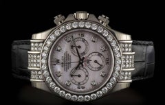 Rolex Unworn Gold Diamond Bezel Daytona Chronograph Pink Mother of Pearl Dial