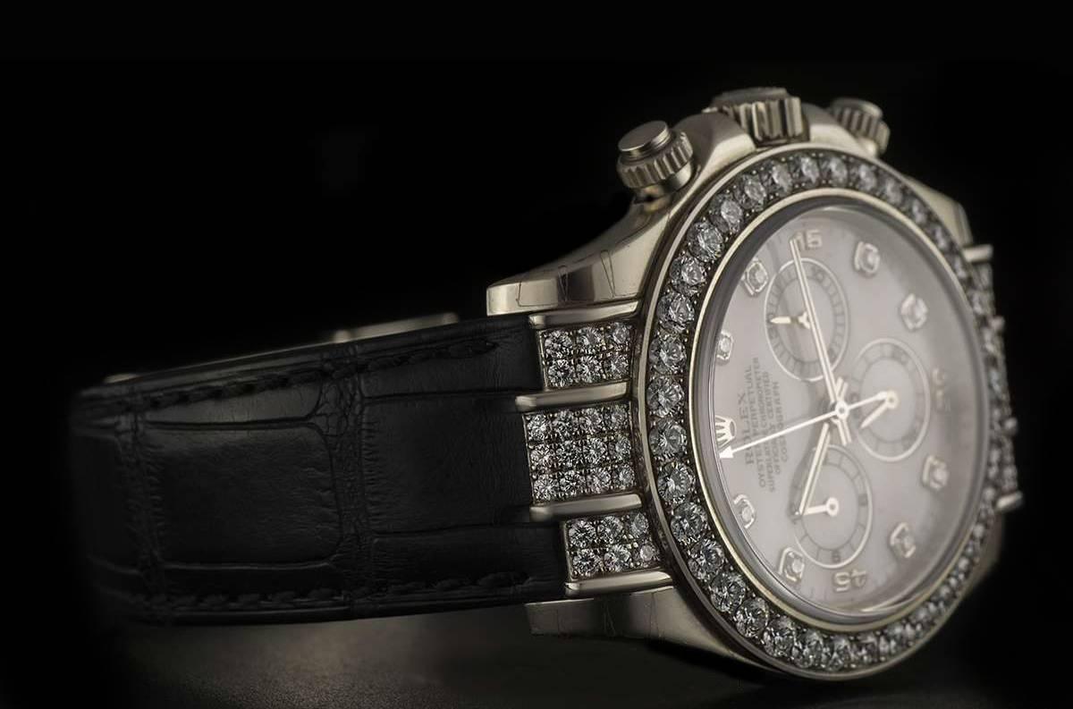 Rolex Unworn Gold Diamond Bezel Daytona Chronograph Pink Mother of Pearl Dial 3