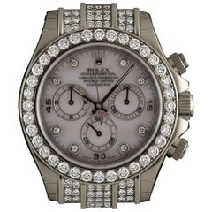 Rolex Ungetragenes Gold Diamant-Lünette Daytona Chronograph Rosa Perlmutt-Zifferblatt