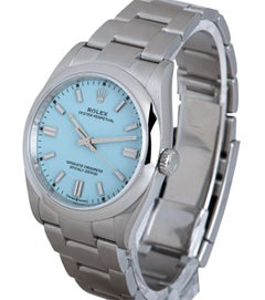 Rolex Unworn Oyster Perpetual 36 Gents Stainless Steel Turquoise Blue Dial B&P