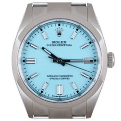 Rolex Unworn Oyster Perpetual 36 Gents Stainless Steel Turquoise Blue Dial B&P