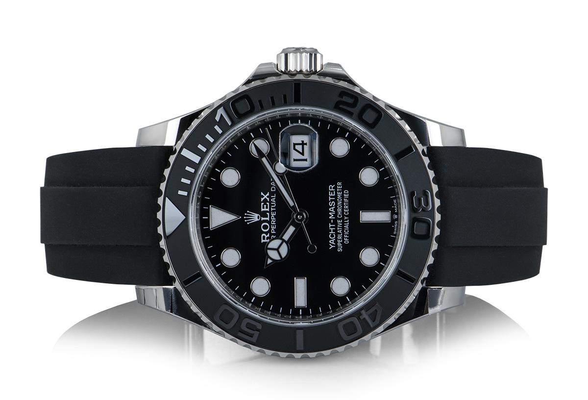 Rolex Unworn Yacht-Master 42 Gents 18 Karat White Gold Black Dial B&P 226659 In New Condition In Mayfair, London, London