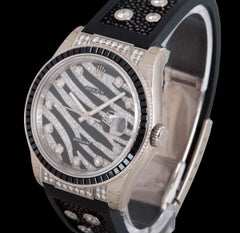 Rolex Unworn Zebra Datejust White Gold Pave Diamond Dial Black Sapphire Bezel