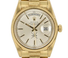 Rolex Very Rare Day-Date 18 Karat Yellow Gold Silver Omani Dial Bark Finish