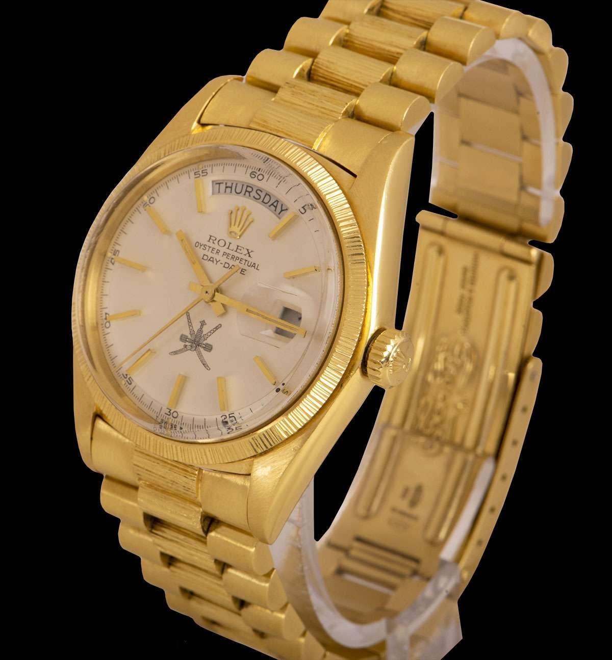 Rolex Very Rare Day-Date 18 Karat Yellow Gold Silver Omani Dial Bark ...