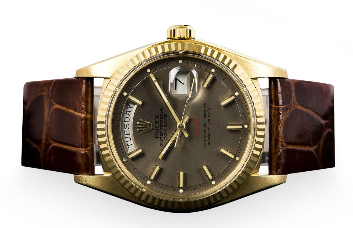Rolex Montre vintage très rare Day-Date en or 18 carats avec cadran Qaboos gris 1803/8 Pour hommes en vente