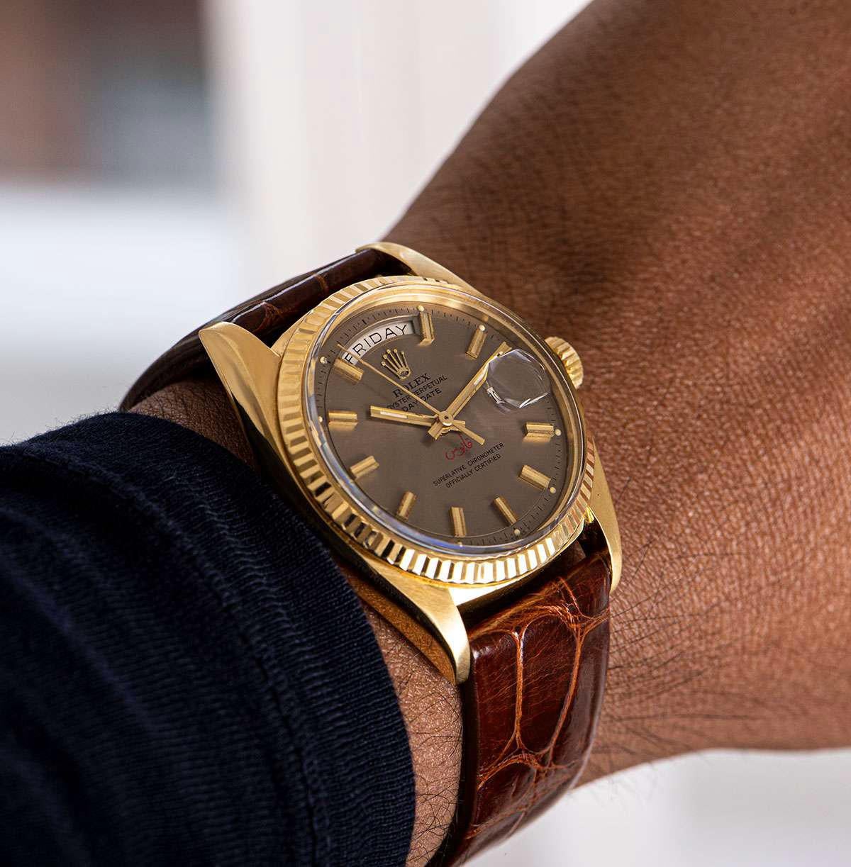 Rolex Very Rare Day-Date Vintage Gents 18 Karat Gold Grey Qaboos Dial 1803/8 1