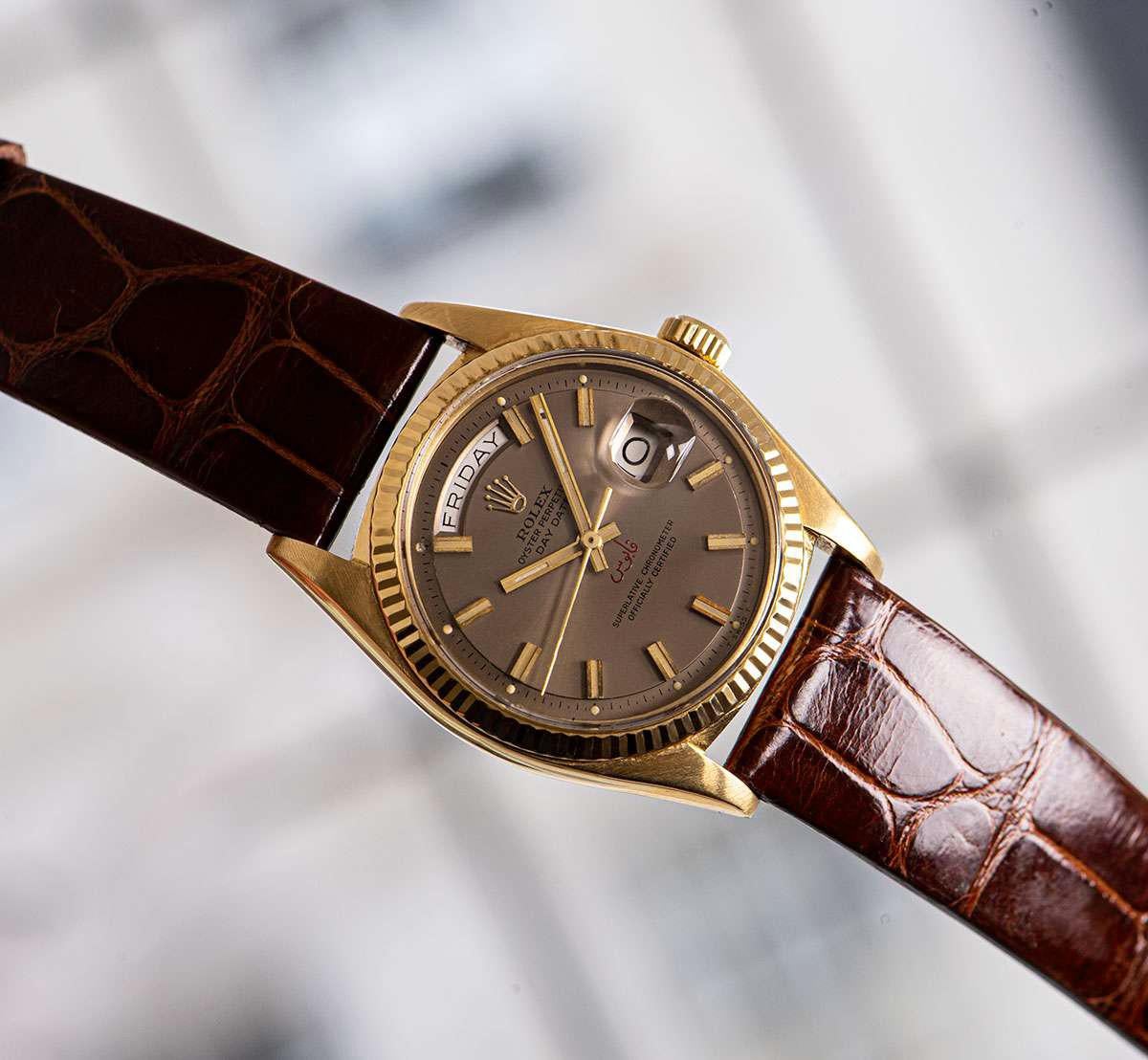 Rolex Very Rare Day-Date Vintage Gents 18 Karat Gold Grey Qaboos Dial 1803/8 2