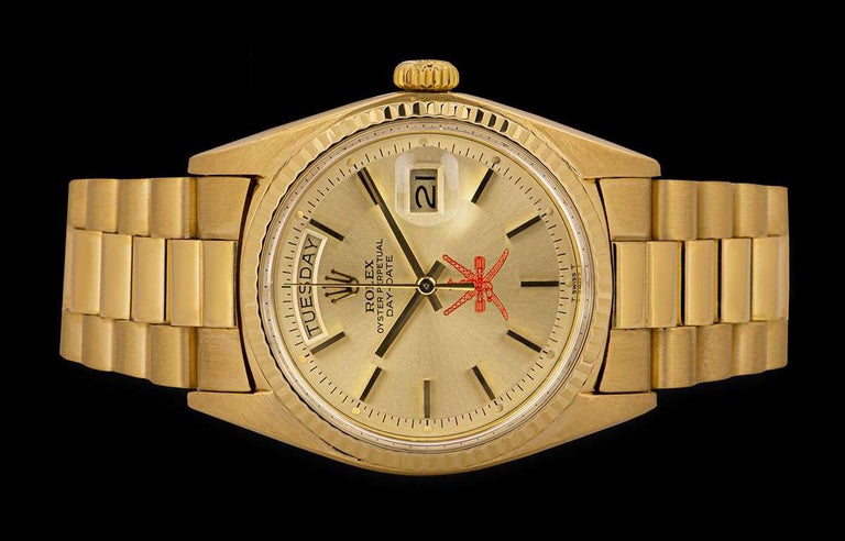 Men's Rolex Very Rare Day-Date Vintage Gents 18k Yellow Gold Champagne Omani Dial 1803 For Sale