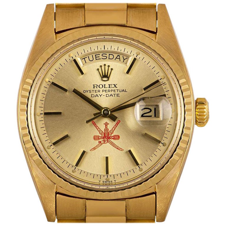 Rolex Very Rare Day-Date Vintage Gents 18k Yellow Gold Champagne Omani Dial 1803 For Sale